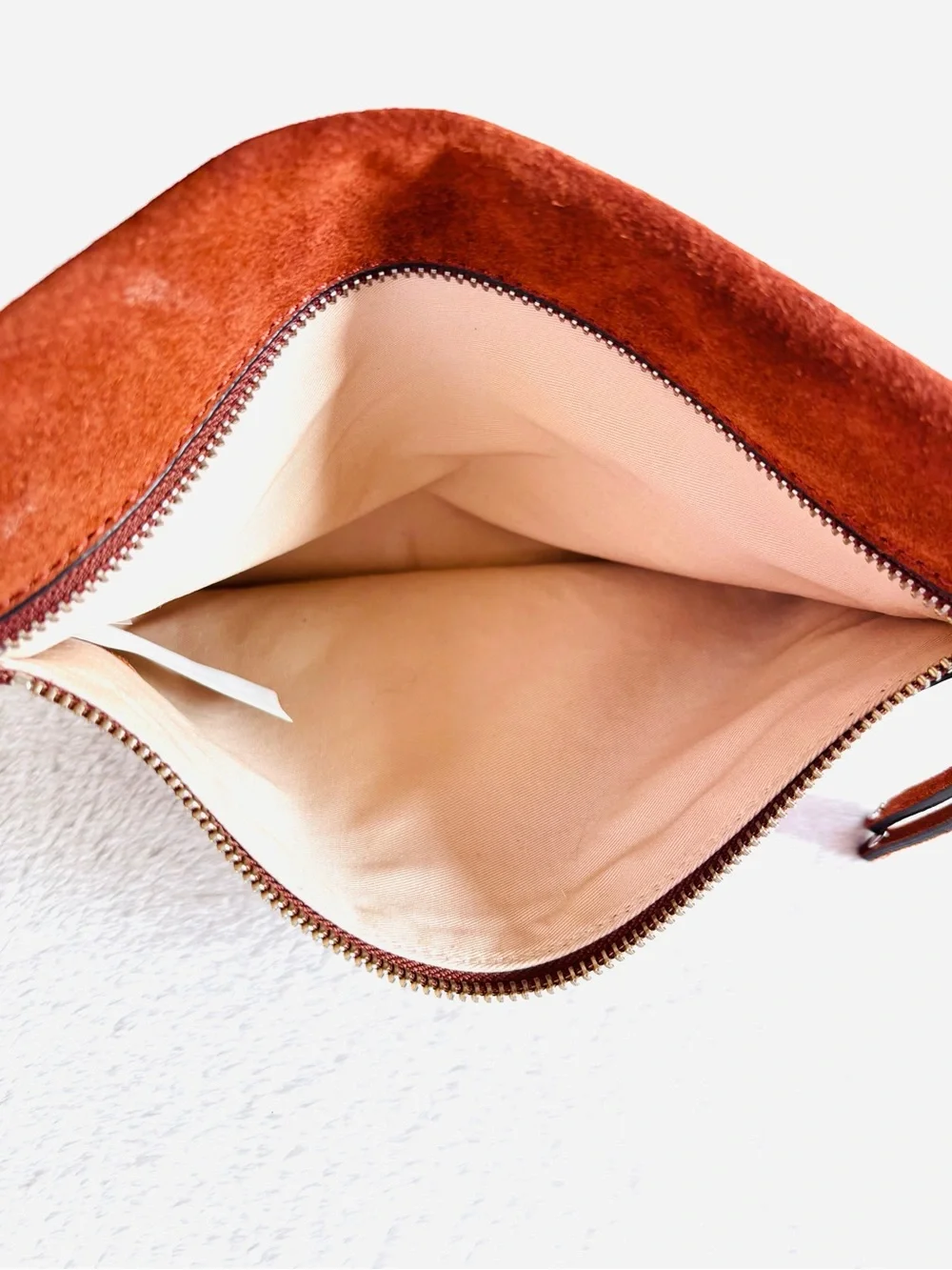 GAP Genuine Suede Leather Zipper Clutch Pouch, Cognac Brown, NWOT
